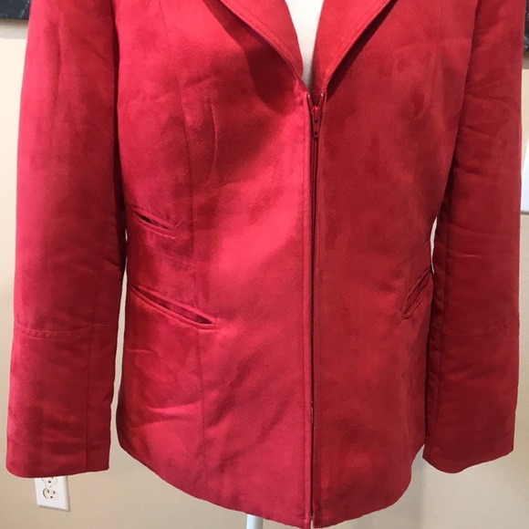 Nygard Red Zipper Front Soft Faux Suede Jacket w/Front Pockets and Wide Lapel-12 - Picture 8 of 16